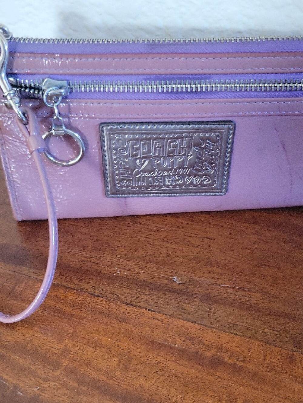 Coach Poppy Lavender Patent Zip Wallet with Silver Logo - Picture 15 of 16